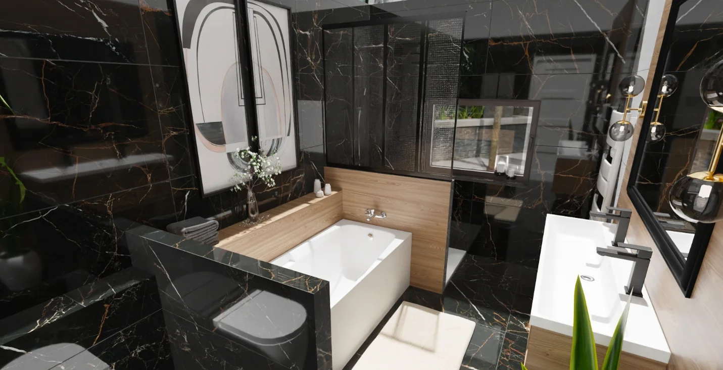 Projection 3D — Baignoire et espace vasque