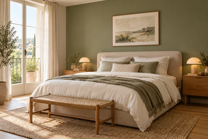 Chambre chaleureuse aux tons naturels