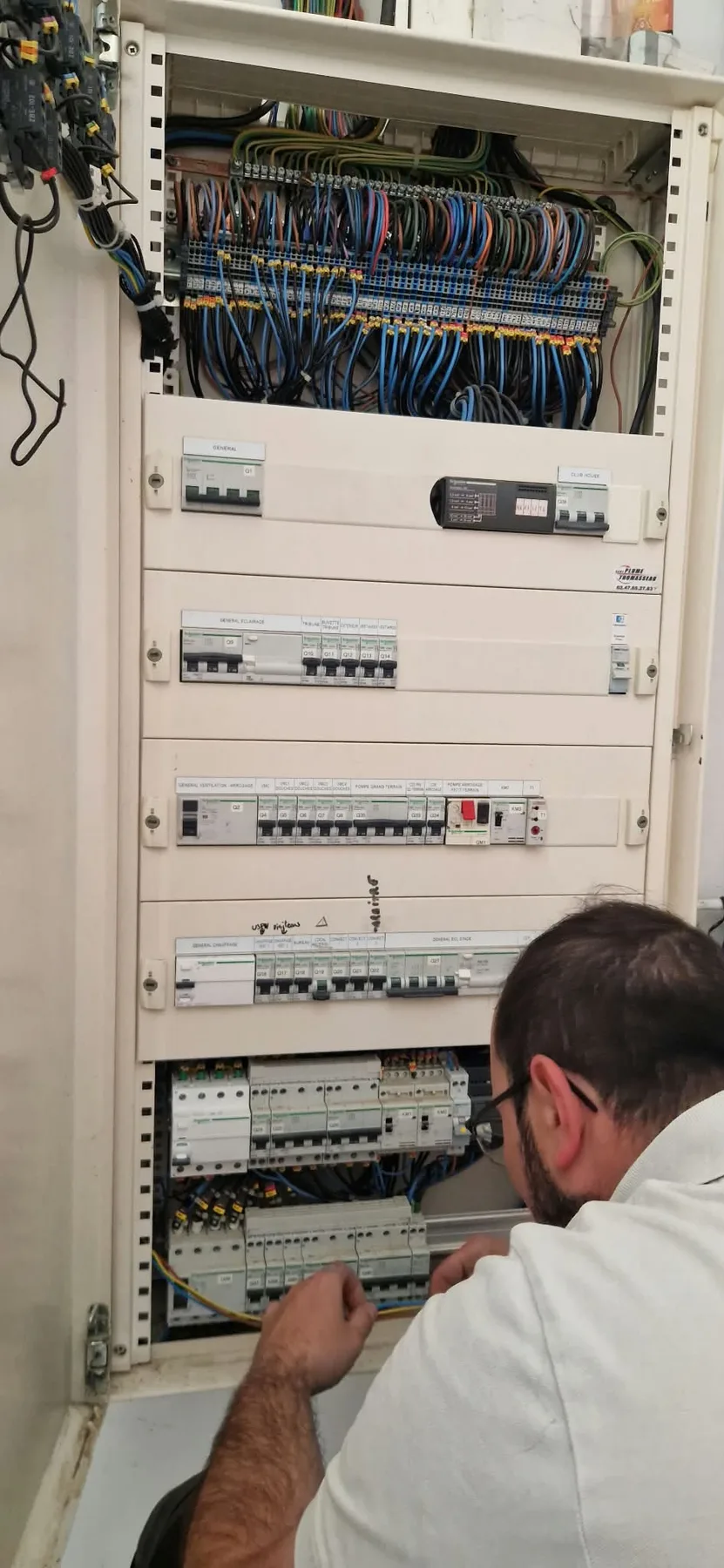 Travail sur les circuits d’une armoire — Travaux en cours