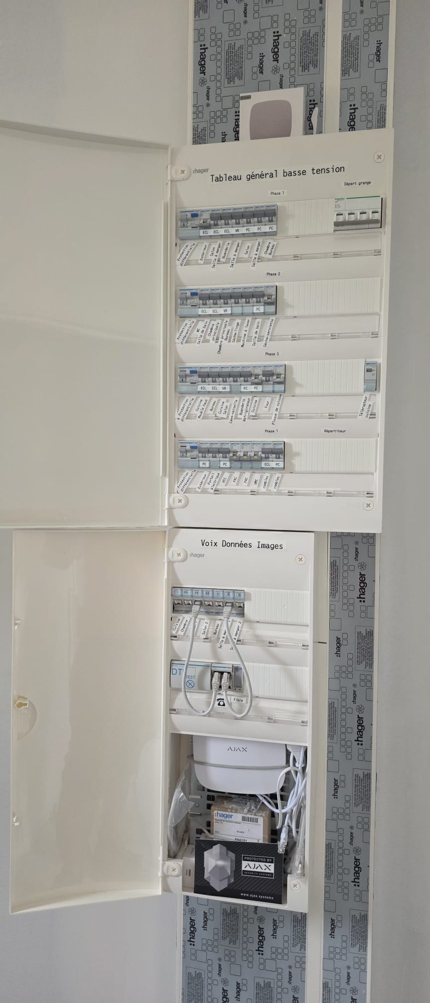 Tableau et coffret de communication — Vue de l’installation