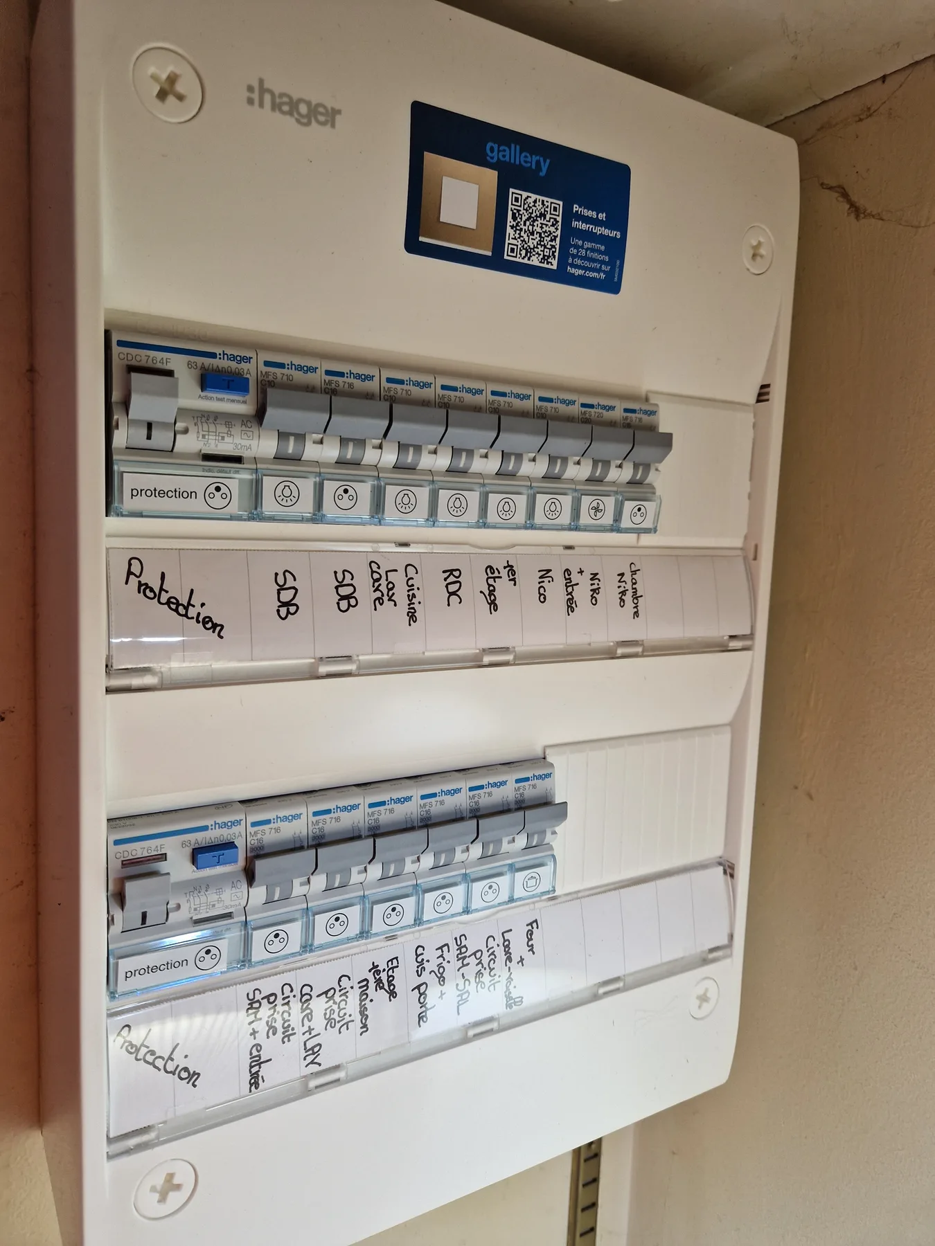 Tableau électrique avec circuits repérés — Vue après intervention